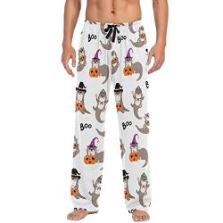 ODAWA Pyjamahose für Herren, Halloween, Schlaf-Lounge-Hose mit Taschen, lange PJ Hose, Niedlicher Otter Halloween, Small von ODAWA