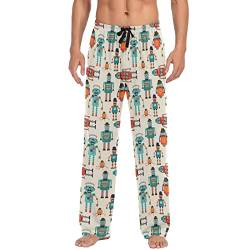 ODAWA Pyjamahose für Herren, Halloween, gruseliges Kürbisgesicht, Schlaf-Lounge-Hose mit Taschen, lange PJ Hose, Niedliches Robotermuster, X-Large von ODAWA