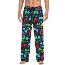 ODAWA Pyjamahose für Herren, Herbsternte, Schlaf-Lounge-Hose mit Taschen, lange PJ Hose, Bunte gruselige Halloween-Schädel, Medium von ODAWA