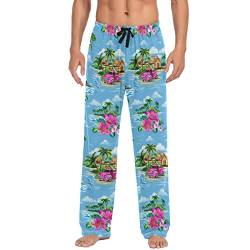 ODAWA Pyjamahose für Herren, Sugar Skull Sleep Lounge Hose mit Taschen, lange PJ Hose, Hawaiianisches Rindentuch, Large von ODAWA