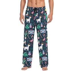 ODAWA Pyjamahose für Herren, hawaiianisch, Tribal-Schlafhose, mit Taschen, lange PJ Hose, Süße Tiere, Large von ODAWA