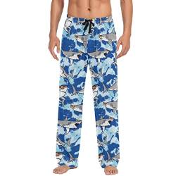 ODAWA Pyjamahose für Herren, nahtlose Kunststruktur, Schlaf-Loungehose mit Taschen, lange PJ Hose, Krawatte, Haifisch-Design, Medium von ODAWA