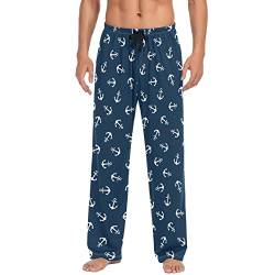 ODAWA Pyjamahose für Herren, nahtlose Kunststruktur, Schlaf-Loungehose mit Taschen, lange PJ Hose, Weiße Anker, Medium von ODAWA