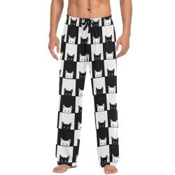 ODAWA Pyjamahose für Herren, traditioneller Stil, Schlaf-Lounge-Hose mit Taschen, lange PJ-Hose, Schwarze und weiße Katze, Medium von ODAWA