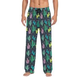 ODAWA Pyjamahose für Herren, trendig, illustriert, Schlaf-Lounge-Hose mit Taschen, lange PJ Hose, Kaktus auf dunklem Hintergrund, Large von ODAWA