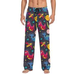 ODAWA Pyjamahose für Herren, tropische Palmenblätter, Schlaf-Loungehose mit Taschen, lange PJ Hose, Dinosaurier-Raum, Medium von ODAWA