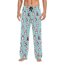 ODAWA Pyjamahose für Herren, verschneite Vögel, Schlaf-Lounge-Hose mit Taschen, lange PJ Hose, Süße Pinguine, Large von ODAWA