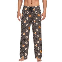 ODAWA Pyjamahose für Herren Halloween Kürbis Schlaf Lounge Hose mit Taschen Lange PJ Hose, Halloween-Kürbis-Totenkopf-Katze, Small von ODAWA