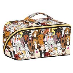 ODAWA Reise-Make-up-Tasche mit Hundegesichtern, tragbar, große Öffnung, Kosmetiktasche für Damen und Mädchen, Doodle Dogs05 von ODAWA