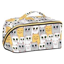 ODAWA Reise-Make-up-Tasche mit Hundegesichtern, tragbar, große Öffnung, Kosmetiktasche für Damen und Mädchen, Katzen Grau von ODAWA
