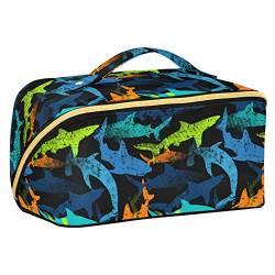 ODAWA Sharks Camo Reise-Make-up-Tasche, tragbar, große Öffnung, Kosmetiktasche für Damen und Mädchen, Sharks Camo von ODAWA