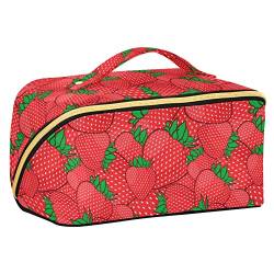 ODAWA Summer Forest Reise-Make-up-Tasche, tragbar, große Öffnung, Kosmetiktasche, Werkzeugtasche für Frauen und Mädchen, Erdbeeren von ODAWA