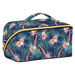 ODAWA Summer Island Hawaii-Reise-Make-up-Tasche, tragbar, große Öffnung, Kosmetiktasche für Damen und Mädchen, Tropische Blumen von ODAWA