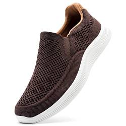 ODCKOI Herren Slip On Casual Sneaker Leichtgewicht Atmungsaktive Schuhe Mesh Freizeitschuhe Bequem Sportschuhe Walking Turnschuhe Loafers-Braun-40 von ODCKOI