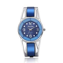 ODETOJOY Damen Diamant Armbanduhr Edelstahl Quarz Damen Kleid Blau Armband Armreif Mädchen Armbanduhren von ODETOJOY