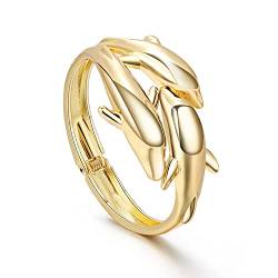 ODETOJOY Delphin-Armband Damen Gold und Silber Manschettenarmbänder für Damen Geburtstagsscharnier offen Boho glatter Delphin-Liebes-Armreif (Gold) von ODETOJOY