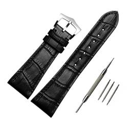 ODETOJOY Herren echtes Leder 25mm Uhrband schwarz Uhrenarmband Silber Edelstahl Schnalle Bars Link Pins mit Entferner Reparatur von ODETOJOY