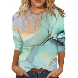 Damen 3/4 Arm Oberteile Tops Elegant Langarm Blumen Bluse Tshirt Lose Rundhals Damen T-Shirt Mode Damenblusen Bunte Blumenmuster Druck Tunika Shirt Sommershirts von ODJOY-FAN