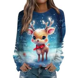 Damen Xmas Pulli Top Christmas Weihnachtspullover T Shirts Ugly Elch Gedruckt Weihnachtsmann Pullover Festliche Oberteile Blusen Langarm Pullover Sweatshirt von ODJOY-FAN