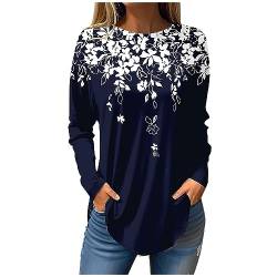 ODJOY-FAN Damen Longshirt T Shirts Lässige Oberteile Langarm Rundhalsausschnitt Festliche Oberteile Elegant Blusen Pullover Gedruckt Sweatshirt Blusenshirt Tops von ODJOY-FAN