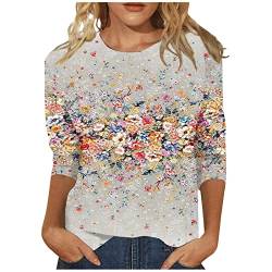 ODJOY-FAN Damen Lose Rundhals Bunte Blumenmuster Druck Tunika Shirt Mode Damenblusen Damen T-Shirt Elegant Sommershirts 3/4 Arm Oberteile Tops Langarm Blumen Bluse Tshirt von ODJOY-FAN