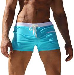 Badehose Herren Badeshorts Männer Kurz Enge Schwimmhose Knappe Schwimmshorts Schnelltrocknend Bademode Kurze Badehosen Badepants Swim Shorts Herren Strand Shorts Strandhose Boardshorts Blau 2XL von ODOKEI