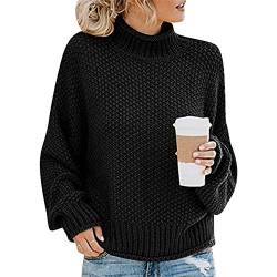 Grobstrick Knitted Turtleneck Pullover Damen Strick Strickpullover Damen Oversize Winterpullover Strickpulli Pulli Damen Übergröße Pullis Frauen Dicker Zopfstrick Pullovers Damen Lockerer Schwarz XL von ODOKEI