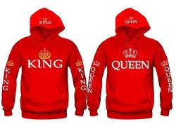 ODOKEI King Queen Passende Paar Pullover Hoodie Set Pärchen Sweatshirt Damen Herren Kapuzenpullover Passende Paar Pullover Hoodie Set Hoodies von ODOKEI