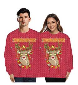 ODOKEI Weihnachtspullover Ugly Christmas Sweater Zwei Personen Xmas Pullover Unisex Herren Damen Paare Neuheit Pulli Langarm Mantel Outwear Sweatershirt Party （Eine Größe） von ODOKEI