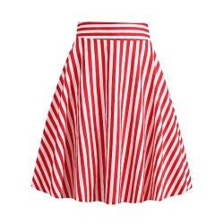 1950er Jahre Röcke für Frauen Vintage Gestreifter Midirock Hohe Taille A-Linie Ausgestellter Rock Büro Casual Knielang Streifen Röcke, Rot weiß gestreift, Mittel von ODOLDI