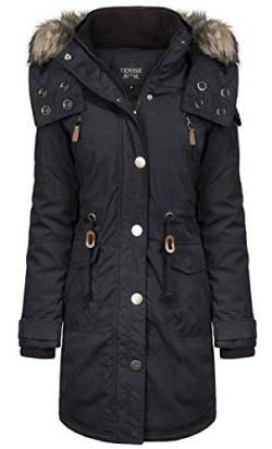 ODYSSEE Damen Winter Mantel Jacke mit abnehmbarer Kapuze, Größe:L, Farbe:schwarz von ODYSSEE