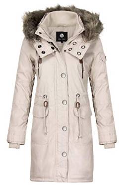 ODYSSEE Damen Winter Mantel Jacke mit abnehmbarer Kapuze, Größe:M, Farbe:beige von ODYSSEE