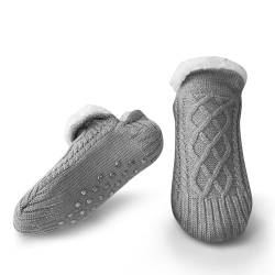 OEAK Bodensocken Damen Stoppersocken warme Hüttensocken kuschelsocken mit noppen Thermosocken Sockenschuhe Wintersocken flauschig Stricksocken rutschfest,Grau,M (40-42 EU) von OEAK