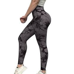 OEAK Damen Scrunch Butt Sport Leggings High Waist Push Up Boom Booty Leggings Bachkontrolle Blickdicht Sporthose Nahtlos Gym Yogahosen,Tie Dye Grau,L von OEAK