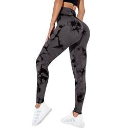 OEAK Damen Scrunch Butt Sport Leggings High Waist Push Up Boom Booty Leggings Bachkontrolle Blickdicht Sporthose Nahtlos Gym Yogahosen,Tie Dye Grau,M von OEAK