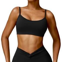 OEAK Damen Sport BH Gepolstert Ohne Bügel Crossback Yoga Sports Bra Twisted Rückenfreier Push Up Fitness Bustier Stretch Spaghettiträger Bralette Top,Schwarz,S von OEAK