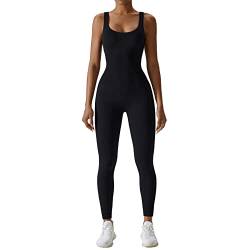 OEAK Damen Sport Jumpsuit Lang Eng Yoga Overall Ärmellos Playsuits Gerippte Workout Bodysuit Stretch Jogging Strampler Trainingsanzug,Kohlschwarz,L von OEAK