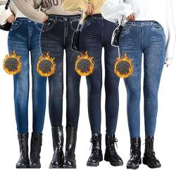 OEAK Damen Thermo Leggings Jeans-Look High Waist Jeggings gefüttert Jeansoptik Leggins Thermohose mit Innenfutter Stretch Skinny Jeanshosen Strumphose,4PCS Mehrfarbig,M von OEAK