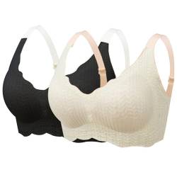 OEAK Elrosoy Jelly Gel Shaping BH Damen Komfort BH ohne Bügel Push Up Nahtlos Spitzen Bra Ultrakomfortabler Tshirt Schlaf BH Gepolstert Bustier Tops,2PCS-Schwarz+Beige,XS von OEAK