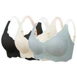 OEAK Elrosoy Jelly Gel Shaping BH Damen Komfort BH ohne Bügel Push Up Nahtlos Spitzen Bra Ultrakomfortabler Tshirt Schlaf BH Gepolstert Bustier Tops,3PCS-Schwarz+Beige+Hellblau,L von OEAK