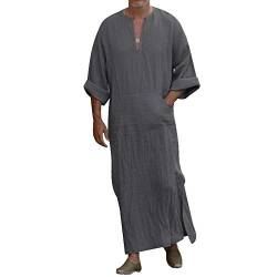 OEAK Herren Kaftan Robes V-Ausschnitt Arab Indian Muslim Sommer Baumwolle Leinen Robes Herrenhemd lange Roben Nachtwäsche von OEAK