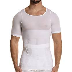 OEAK Herren Kompressionsshirt Bauchweg Body Shaper Figurformendes Unterhemd Sportshirt Atmungsaktiv Trainingsshirt Schnelltrocknende Shapewear(Kurzarm-Weiß,M) von OEAK