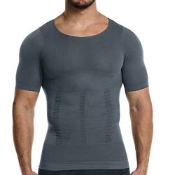 OEAK Herren Kompressionsshirt Bauchweg Body Shaper Figurformendes Unterhemd Sportshirt Atmungsaktiv Trainingsshirt Schnelltrocknende Shapewear,Kurzarm-Grau,XL von OEAK