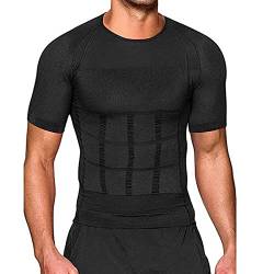 OEAK Herren Kompressionsshirt Bauchweg Body Shaper Figurformendes Unterhemd Sportshirt Atmungsaktiv Trainingsshirt Schnelltrocknende Shapewear,Kurzarm-Schwarz,L von OEAK