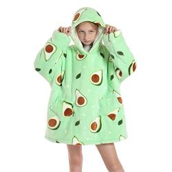 OEAK Hoodie Decke Kinder Pullover Decke Oversize lose Übergroße Kuscheldecke mit Ärmeln Sweatshirt Decke mit Kapuze Kapuzenpullover für Mädchen Jungen (Avocado, 7-12 Jahre) von OEAK