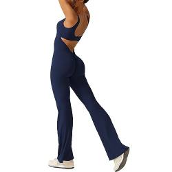 OEAK Jumpsuit Damen Elegant Hosenanzug Lang Ärmellos Overall V Rücken Stretch Bodysuit Einteiler Weites Bein Romper Schlaghosen,Dunkelblau,S von OEAK