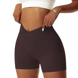 OEAK Scrunch Butt Sportshorts Damen Workout Radlerhose V Cross High Waist Push Up Kurz Sporthosen Nahtlos Booty Tights Fitness Gym Shorts,1PC-Dunkelbraun,L von OEAK