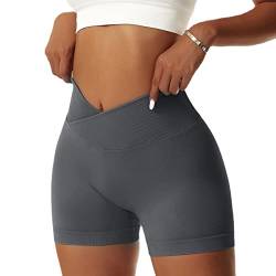 OEAK Scrunch Butt Sportshorts Damen Workout Radlerhose V Cross High Waist Push Up Kurz Sporthosen Nahtlos Booty Tights Fitness Gym Shorts,1PC-Dunkelgrau,M von OEAK