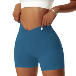 OEAK Scrunch Butt Sportshorts Damen Workout Radlerhose V Cross High Waist Push Up Kurz Sporthosen Nahtlos Booty Tights Fitness Gym Shorts,1PC-Marine,L von OEAK