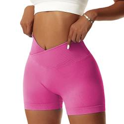 OEAK Scrunch Butt Sportshorts Damen Workout Radlerhose V Cross High Waist Push Up Kurz Sporthosen Nahtlos Booty Tights Fitness Gym Shorts,1PC-Rosa,L von OEAK